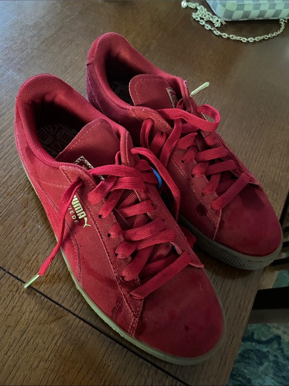 Puma women red suede Lace-Up Sneakers with Gold Logo